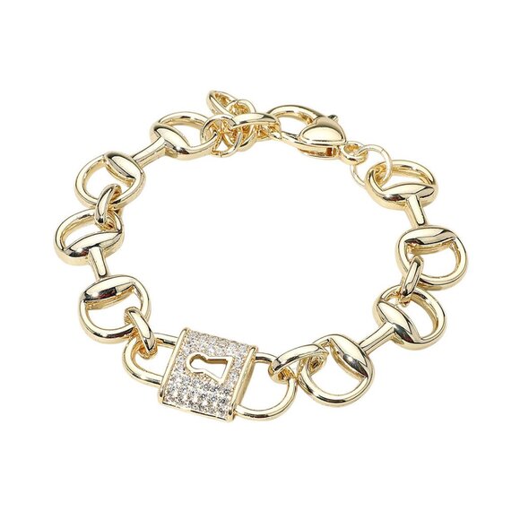 Tigerstars Gold CZ Stone Paved Padlock Chunky Chain Bracelet - Picture 1 of 1